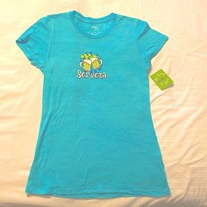 Serveza Blue Teal Graphic Print T shirt Beer Cheer Small
